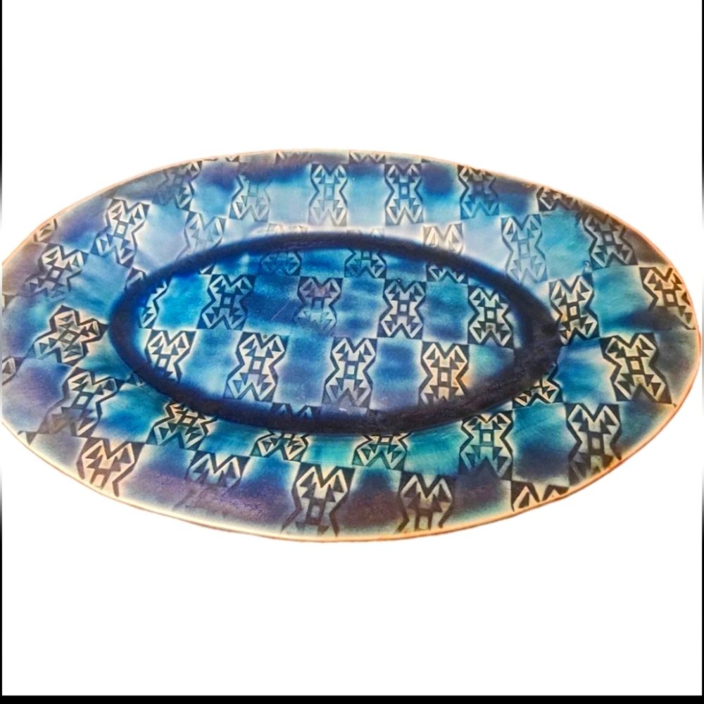 Centerpiece Bowl Bantam Tileworks Studio Art Pottery Blue Glazed MCM 17/12.5"